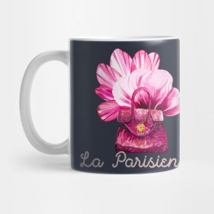 Pink city bag with flower petals around, watercolor, La Parisienne Mug